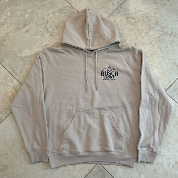 Busch Light Hunting Deer Camo Brown Beer Logo Hoodie Tan Size‎ Medium Mens New - Picture 1 of 9